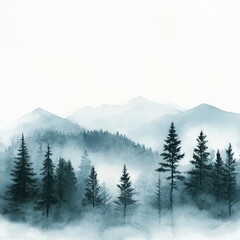 Obraz premium Misty mountain forest landscape. Watercolor art. Background use