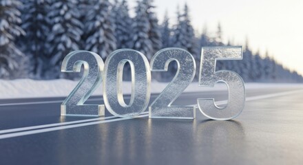 New Year Arrival Winter Road Landscape Frozen Numbers Celebration