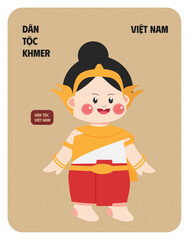 Khmer ethnic minority woman in traditional costume vector illustration