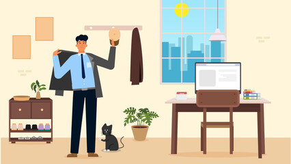 Character wearing work clothes ready for job illustration