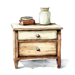 Bedside Table, watercolor vector, isolated on a white background.