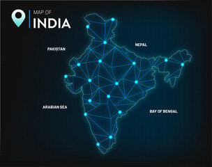 Futuristic India map with digital tech elements vector illustration