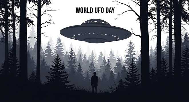 Celebrate World UFO Day with Mysterious Sightings and Extraterrestrial Encounters in a Misty Forest - Powered by Adobe