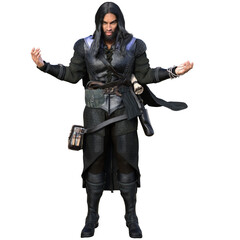 Obraz premium 3D rendered illustration of a Dark-haired male fantasy male character in black leather armor, isolated on transparent background