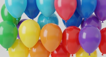 Vibrant Rainbow Colored Balloons Floating Upwards Creating Festive Celebration Atmosphere