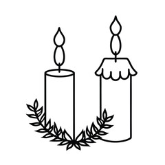 Festive christmas scene with two lit candles and lush evergreen garland on a clean white background