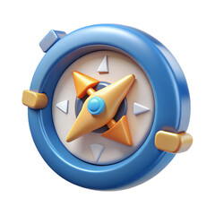 3D Render of Modern Compass Icon with Blue Frame and Yellow Arrow for Navigation