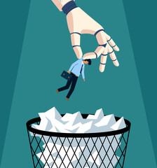 Robots replacing human jobs and automation impact vector illustration