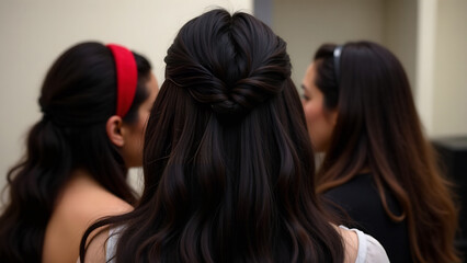 A diverse range of stunning hairstyles on a person with various hair colors, textures, and lengths.  Focus on the intricate details and beauty of the hair.