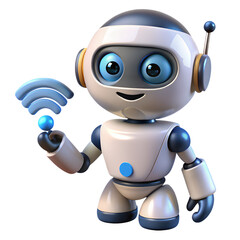 3D Render of Cute Robot with WiFi Symbol and Antenna for Wireless Technology Icon isolated on white background