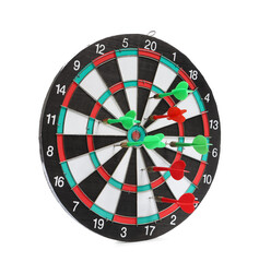 Board with darts on white background