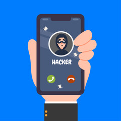 Hacker phone call stealing personal data vector illustration

