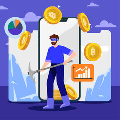 Bitcoin and crypto coin mining operation illustration