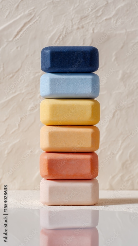 Poster elegant stack of smooth pastel colored blocks mockup featuring geometric abstract shapes arranged ve