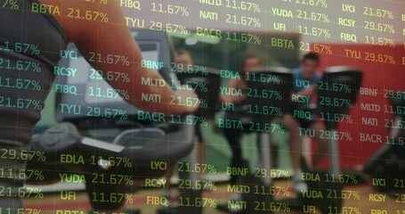 Woman pedaling elliptical, animating data overlay tracking workout intensity with treadmills - Powered by Adobe