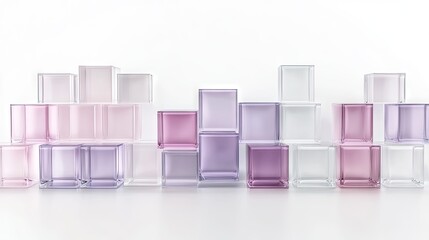 Geometric display of translucent cubes in a gradient of pastel colors.