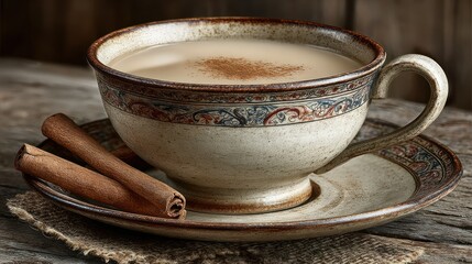 Creamy spiced coffee in ornate cup