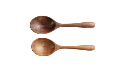 Two wooden spoons with different wood grains isolated on transparent background