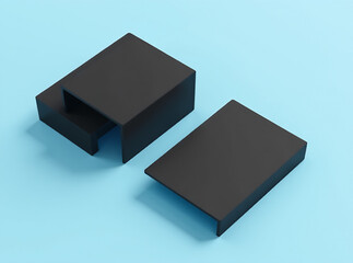 Abstract black business card design with a subtle, elegant blue shade. Minimalist style, featuring clean lines and geometric shapes. High-quality, professional look, suitable for a modern business or 