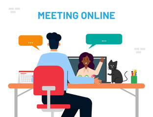 Online meeting and virtual conversation between colleagues vector illustration