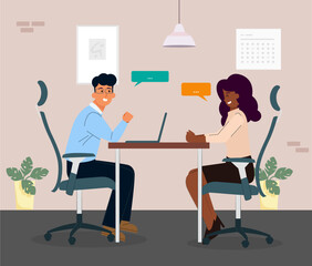 Work meeting and teamwork discussion illustration