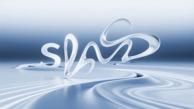 Abstract 3D rendering of flowing letters on a smooth, gradient background