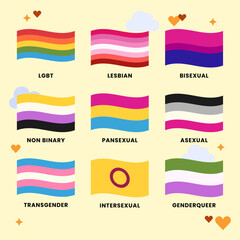 Collection of gender identity flags in LGBT community flat design