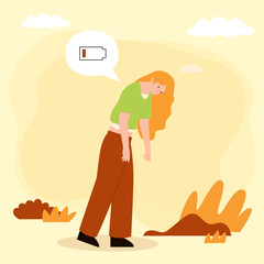 Overworked woman suffering from burnout vector illustration