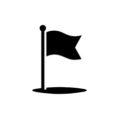 Simple black flag icon on a white background, representing a marker or location.