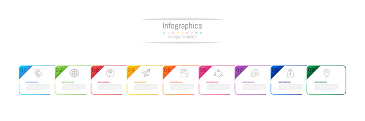 Infographic 9 options design elements for your business data. Vector Illustration.