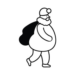 Illustration of santa claus with a sack over his shoulder walking away on a white background suitable for christmas and holiday designs