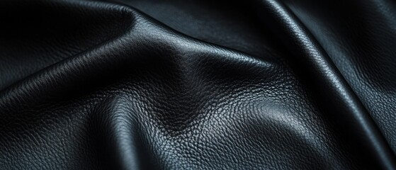 Close-up of textured black leather fabric showcasing intricate details