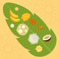 Traditional Indian Pongal festival with farmers and rice cooking flat design