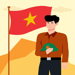 Vietnamese man paying tribute to the departed souls vector illustration