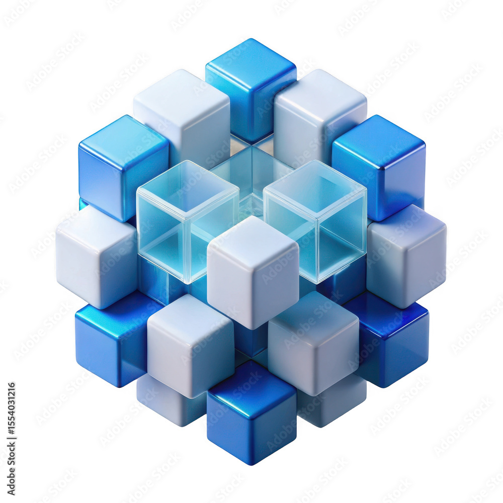 Fototapete 3d geometric cube structure isolated on transparent background