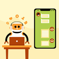 AI robot handling customer service instead of humans vector illustration