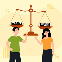 Economic confrontation with tariff conflict between countries vector illustration