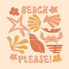 Retro summer florals poster design, Boho summer t-shirt design, Aesthetic bohemian tropical for print, Vintage summer graphic 
