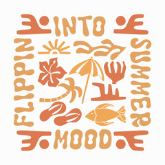 Retro summer florals poster design, Boho summer t-shirt design, Aesthetic bohemian tropical for print, Vintage summer graphic 