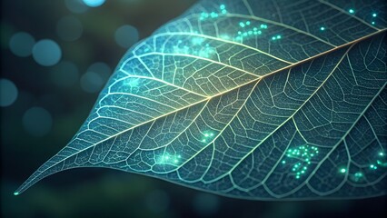Futuristic Eco Tech Leaf Bioluminescent Veins Digital Data