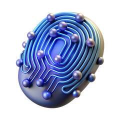 3D Render of Futuristic Digital Fingerprint Icon with Circuit Design for Security Technology isolated on white background