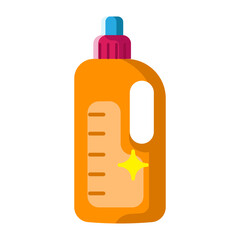 Made in UK Laundry detergent in an orange bottle with a blue cap vector icon flat style.