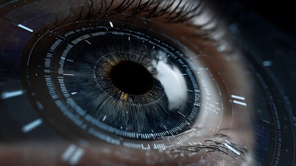 Biometric security clock interface scanning retina unlock time access tech noir background security AI technology vibe close up eye level shot tech concept visuals   transparent