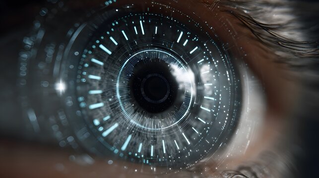 Biometric security clock interface scanning retina unlock time access tech noir background security AI technology vibe close up eye level shot tech concept visuals   transparent