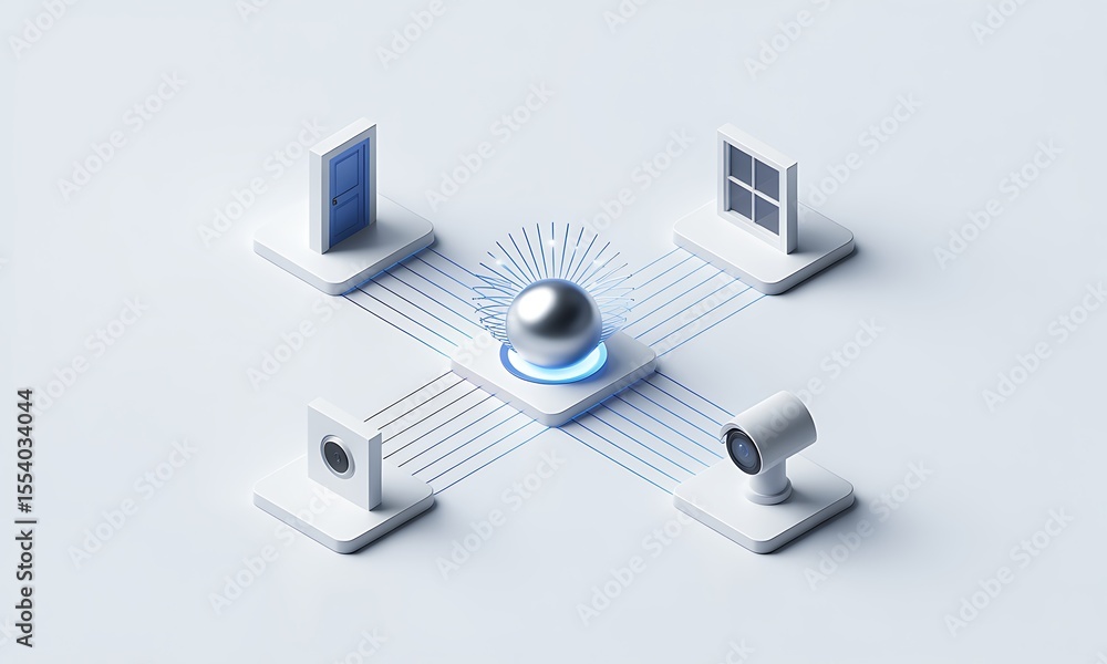 Aufkleber smart home system connects various devices in a modern, clean setup, illustrating the concept of iot