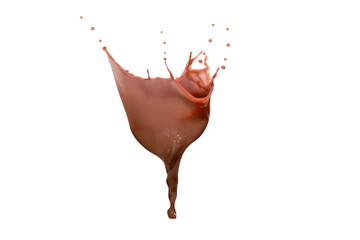 Luxurious chocolate splash with droplets isolated over a white background. Dark chocolate milk, a...