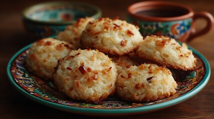 Fototapeta premium Coconut cookies on plate.