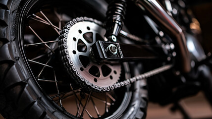 Fototapeta premium Close-Up Photo of Black Motorcycle Rear Wheel. 