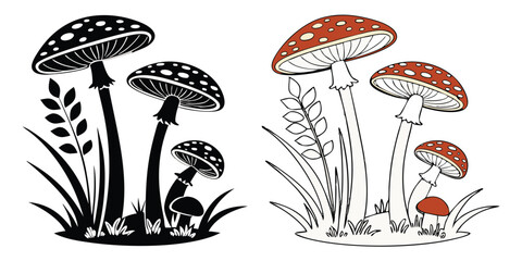Wild Mushroom Collection – Colored and Silhouette Vector Set
