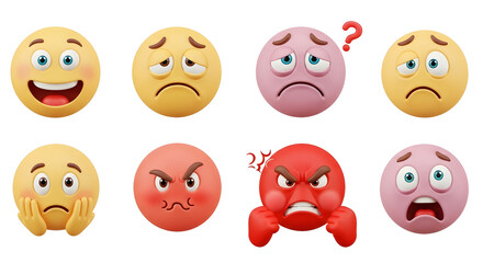 Fototapeta premium A vibrant display of emoji expressions showcase a spectrum of emotions, captured in a clean, visually appealing design. Revealing the subtle nuances of emotion.
